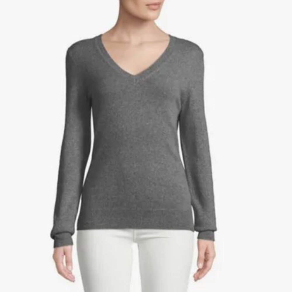 NWOT Like New Lord & Taylor 100% Cashmere V-Neck Black Sweater Size M